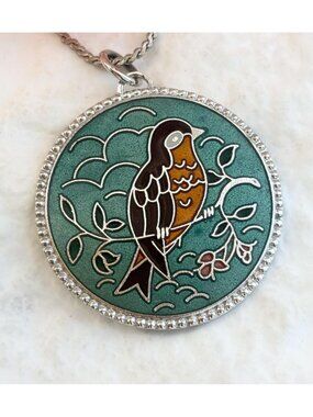 Sarah Coventry "Spring Song" Green Robin Bird Vintage 80's Pendant Necklace